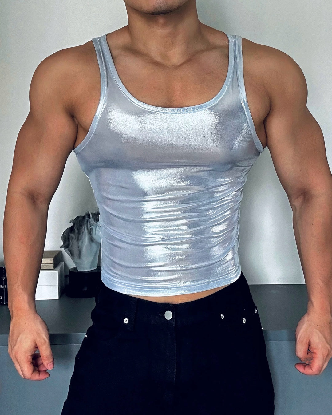 Liquid Silver Crop Tank Top