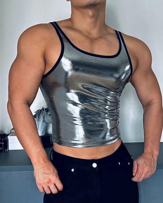 Liquid Silver Crop Tank Top