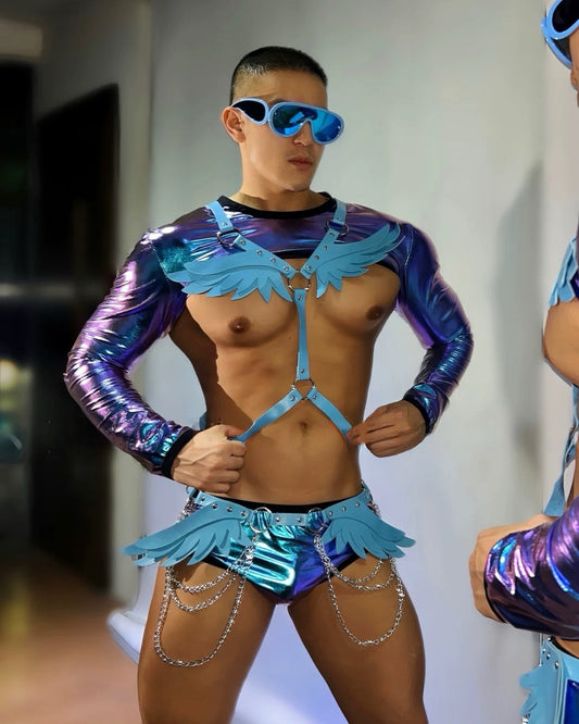 Gogo Men Angel Winged Leather Costume