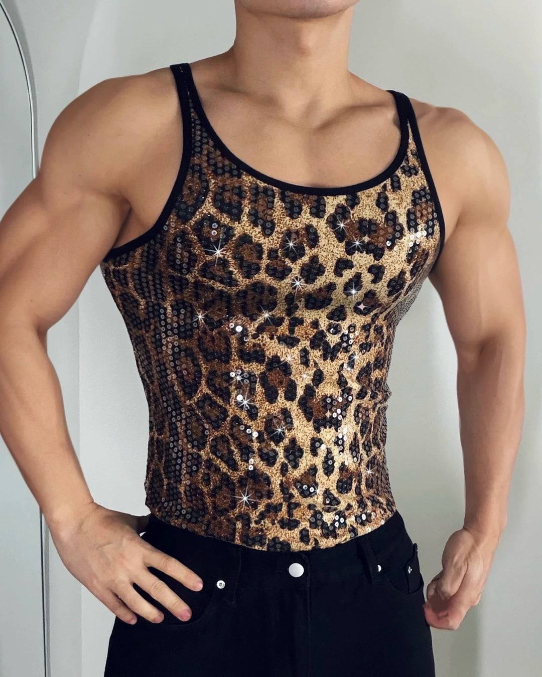 Leopard Sequined Tank Top