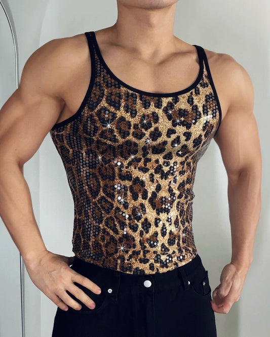 Leopard Sequined Tank Top