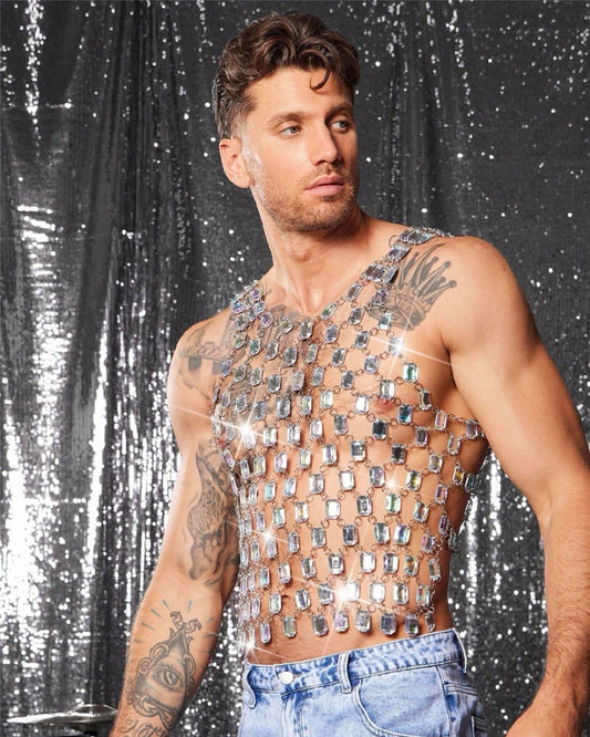 Heavy Rhinestone Metal Top for Men