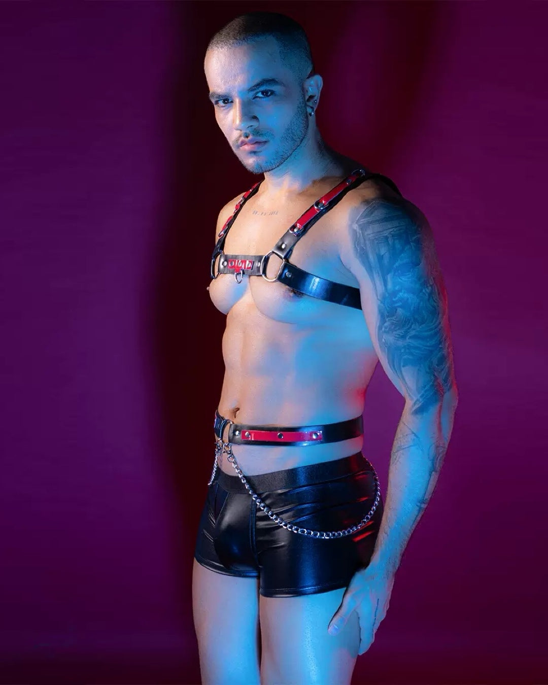 Uniform Tempting Inferno Red Leather Chain Harness & Boxer Pack