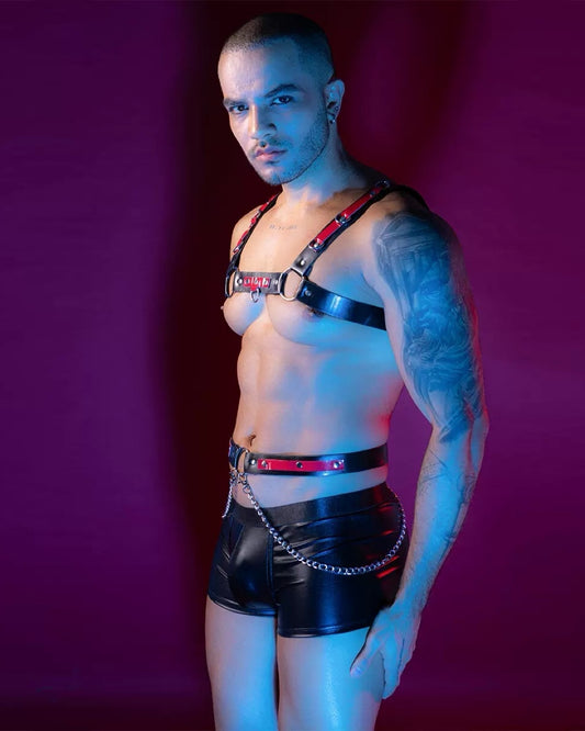 Uniform Tempting Inferno Red Leather Chain Harness & Boxer Pack