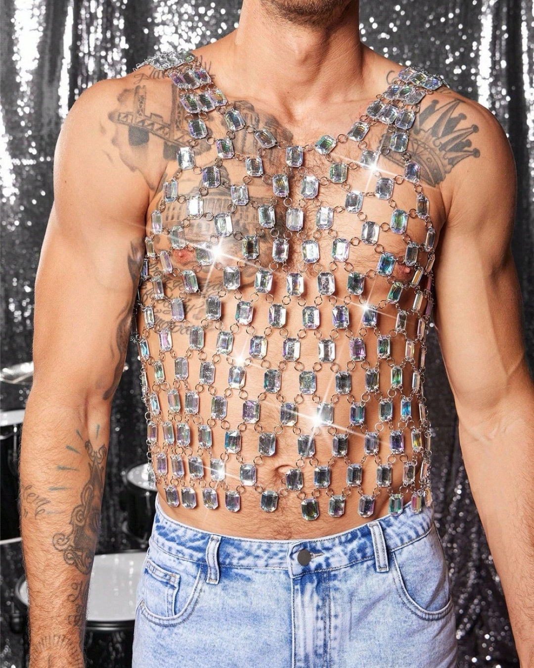 Heavy Rhinestone Metal Top for Men