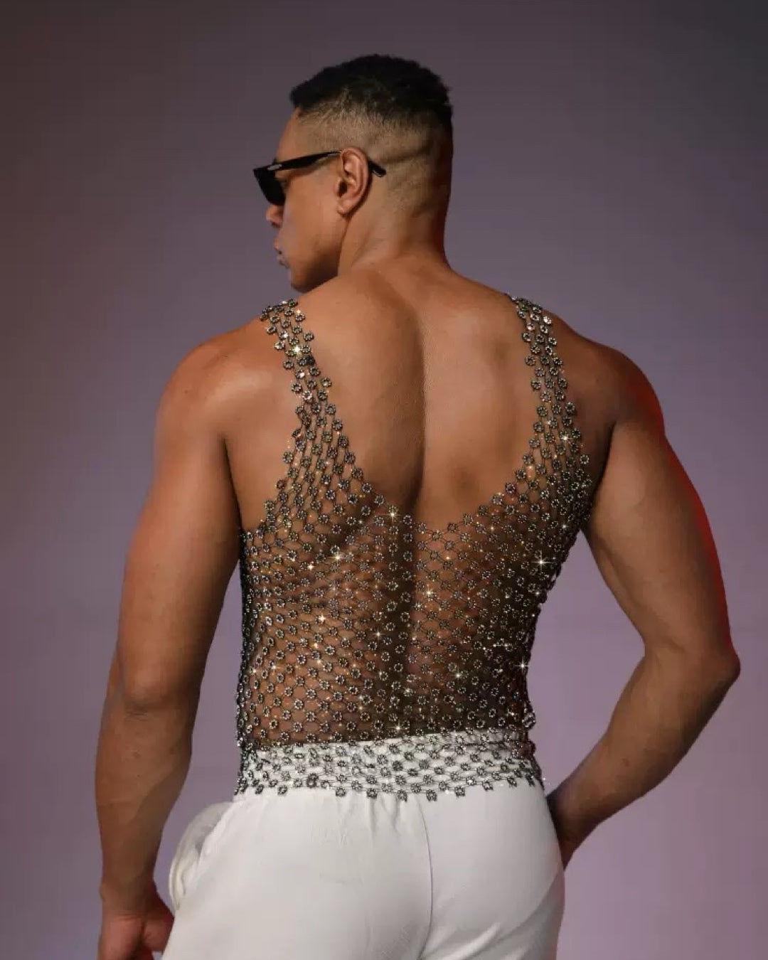 Flora Rhinestone V-Neck Top for Men