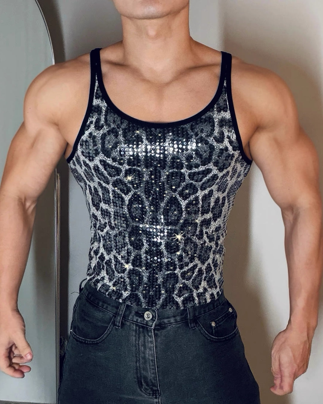 Leopard Sequined Tank Top