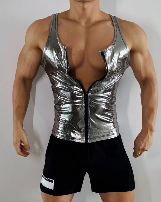Liquid Silver Full Zipper Tank Top
