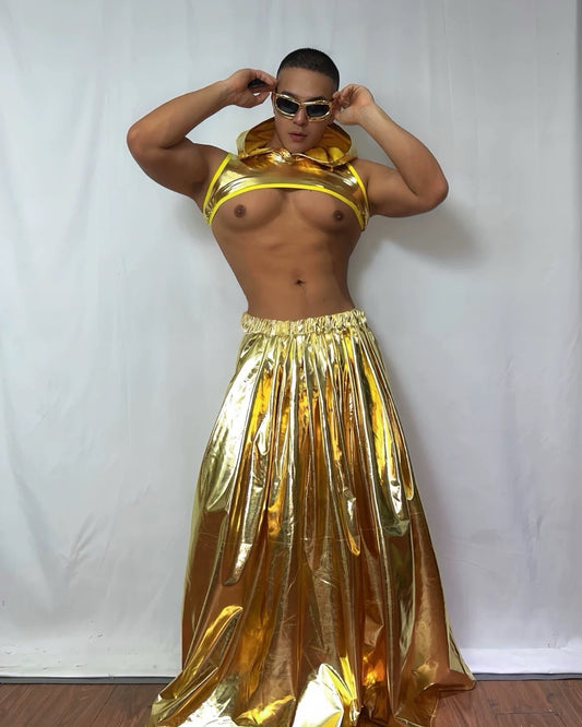 Gogo Men Gold Techno Costume