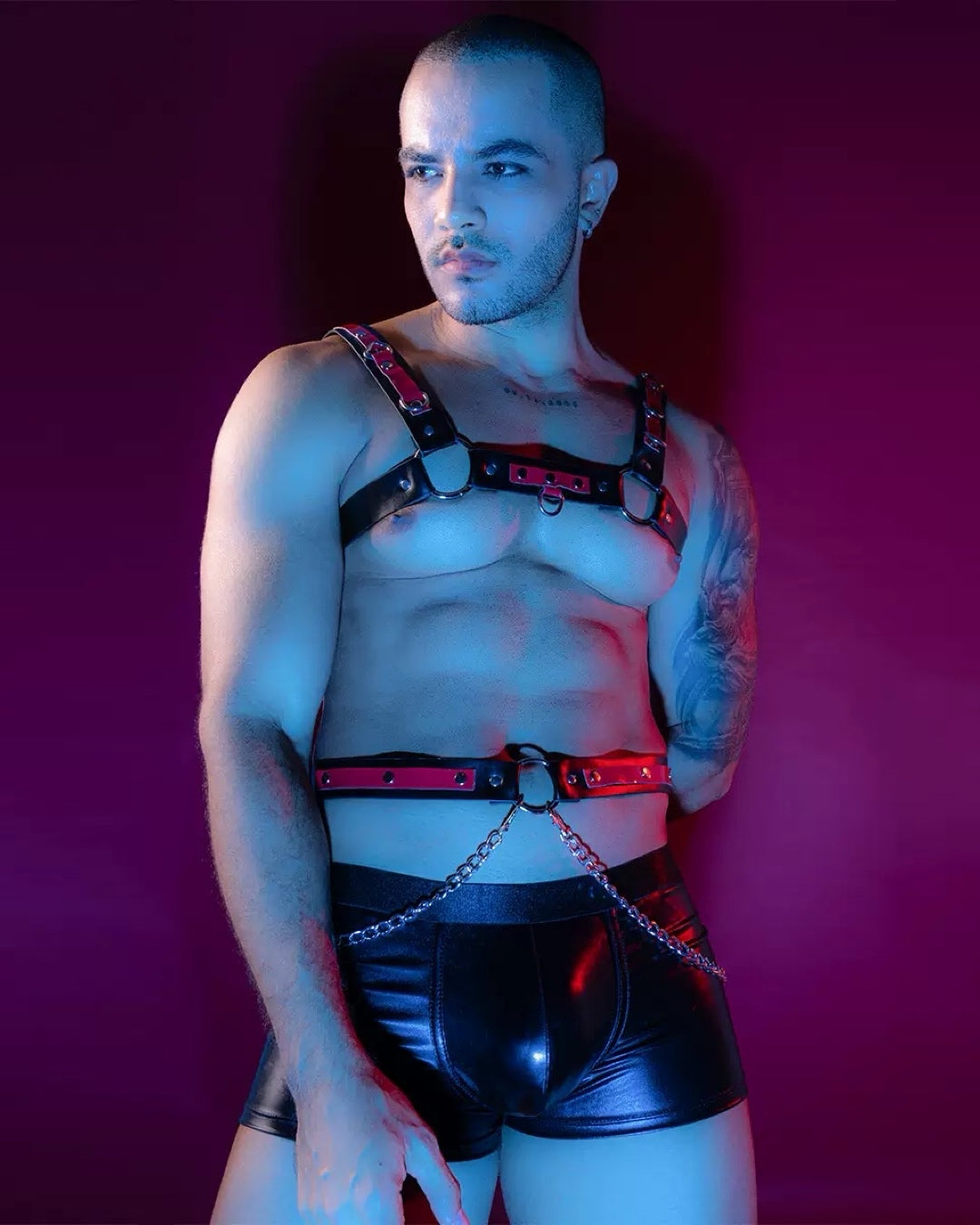 Uniform Tempting Inferno Red Leather Chain Harness & Boxer Pack