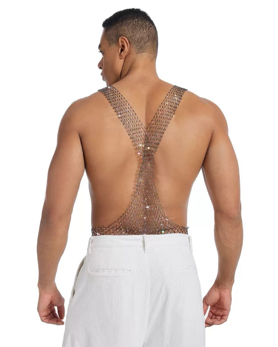 Rhinestone Hollow Mesh Top for Men