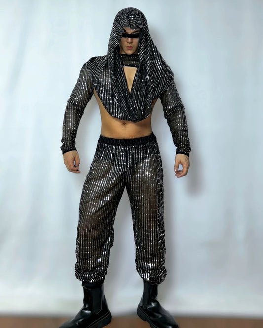 Gogo Men Sequined Hoodie Costume