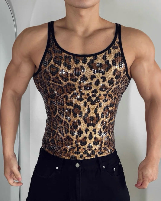 Leopard Sequined Tank Top