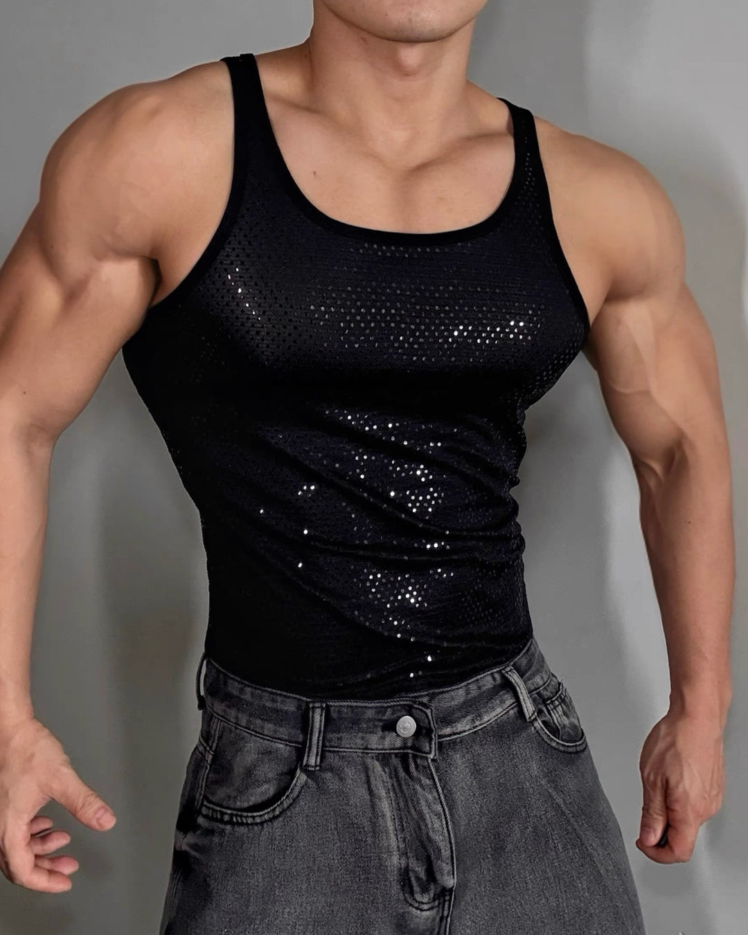 Sequined Elastic Tank Top
