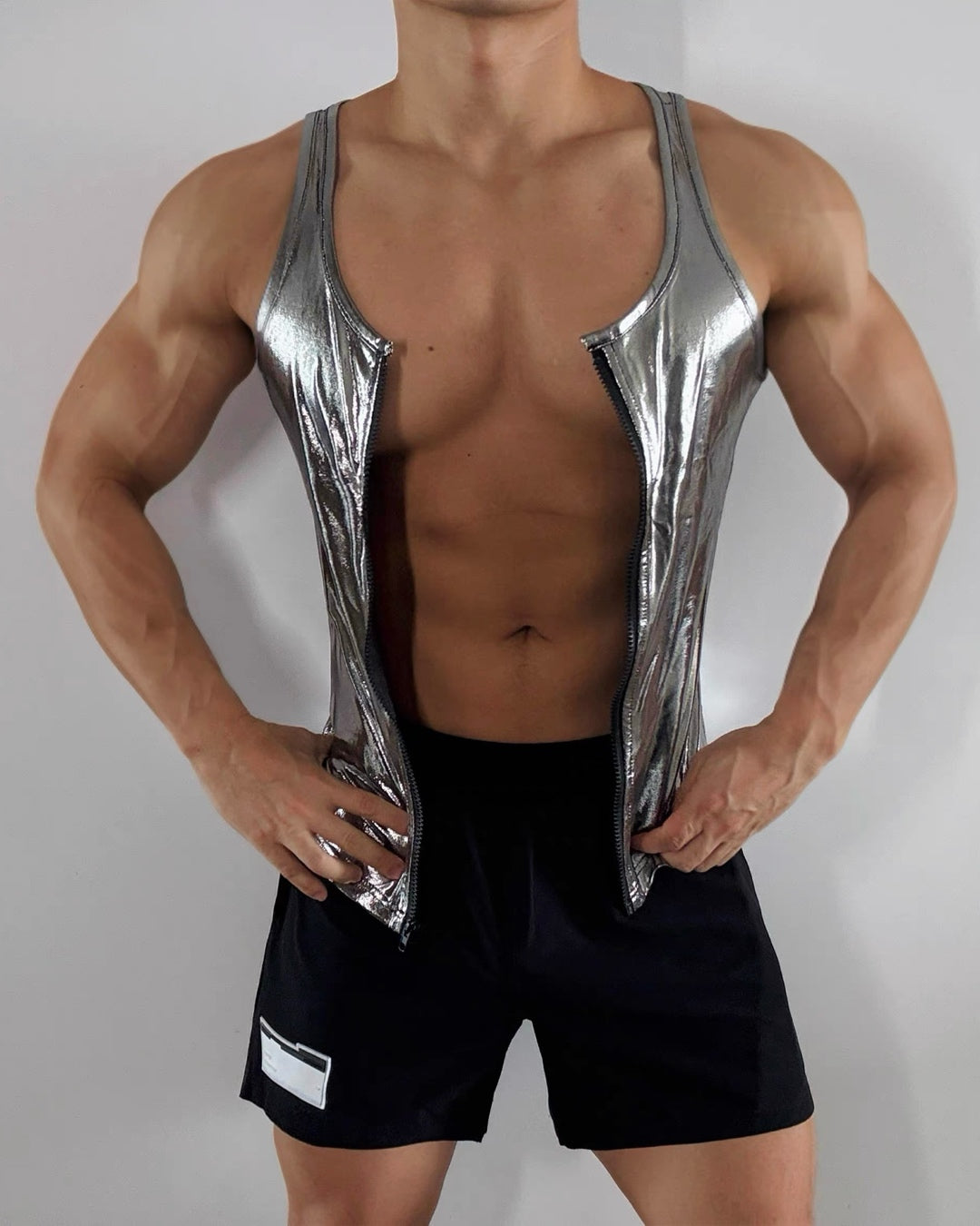 Liquid Silver Full Zipper Tank Top